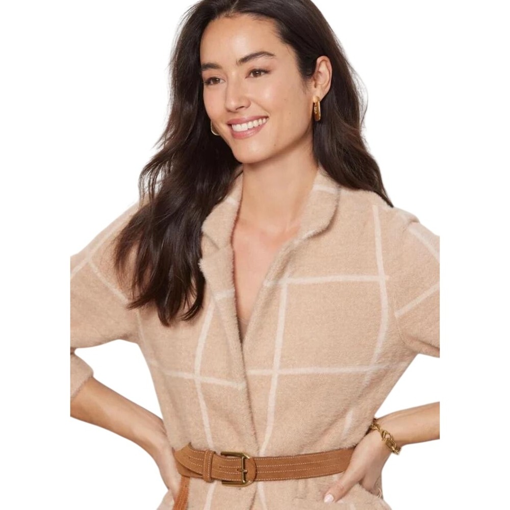 Z Supply Blazer Women Small Tan NWT Fuzzy Windowpane Plaid Single Button Jacket